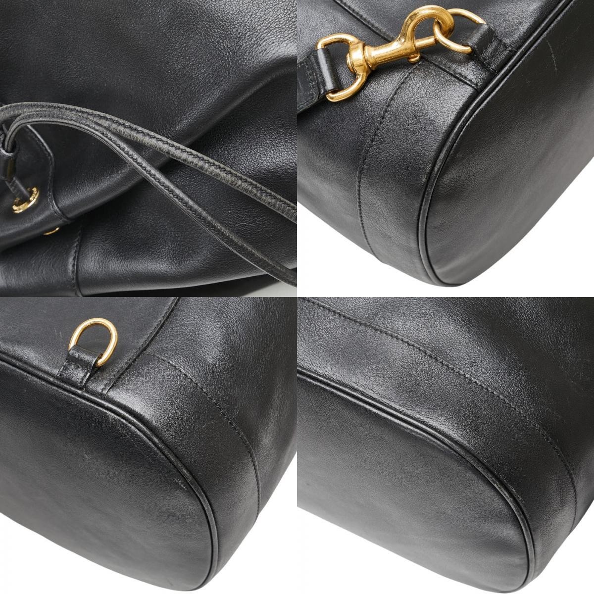 Gucci Bamboo Shoulder Bag Leather Black Women Used Authentic thumbnail 8