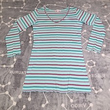 Victoria Secret cotton gown sleepshirt Blue Pink Red Stripe long pj Logo