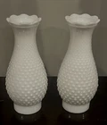 Vintage Milk Glass Hobnail Mid Century Lamp Chimney Hurricane Shade 2pc (21E)
