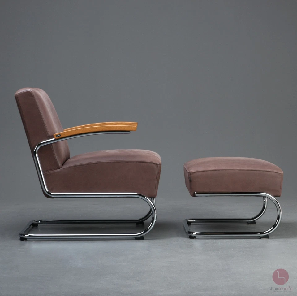 Thonet S411 Freischwinger Sessel + Ottoman Braun Pure Materials Nubuk Leder TOP - Bild 3 von 4