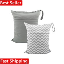 2pcs Cloth Diaper Wet Dry Bags Waterproof Reusable with Two Zippered Pockets ...