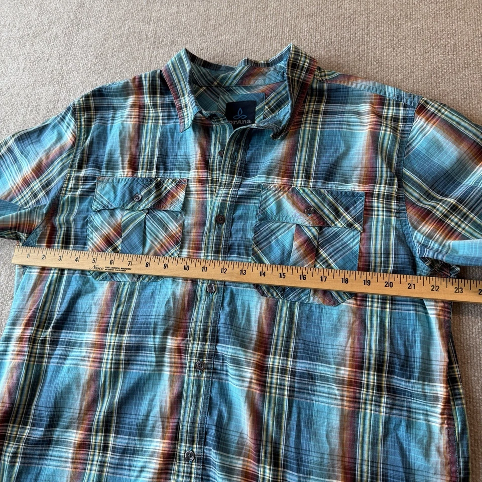 Lot Of 2 PRANA Shirt Men XL Plaid Blue/Orange BREATHE Short Sleeve Button Up - Image 4 of 4
