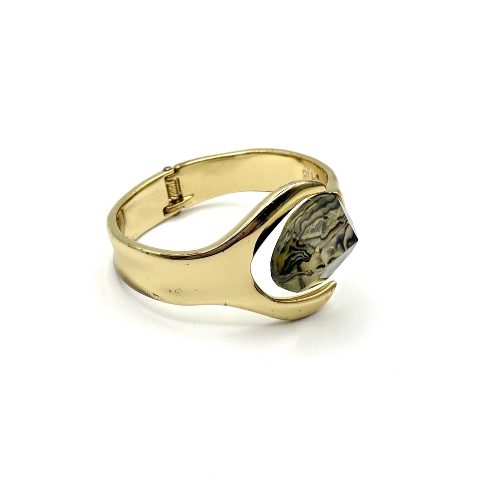 Robert L Morris RLM Lizard Soho Abalone Cuff Bracelet Midnight Desert Gold Tone - Image 3 of 4