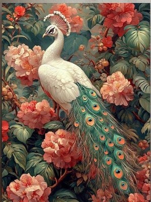 Canvas Wall Art  WHITE PEACOCK   12 x 16   Unframed 878