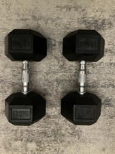 17.5kg Hex Dumbbells Pair – Rubber Weights Gym Set – Excellent Condition