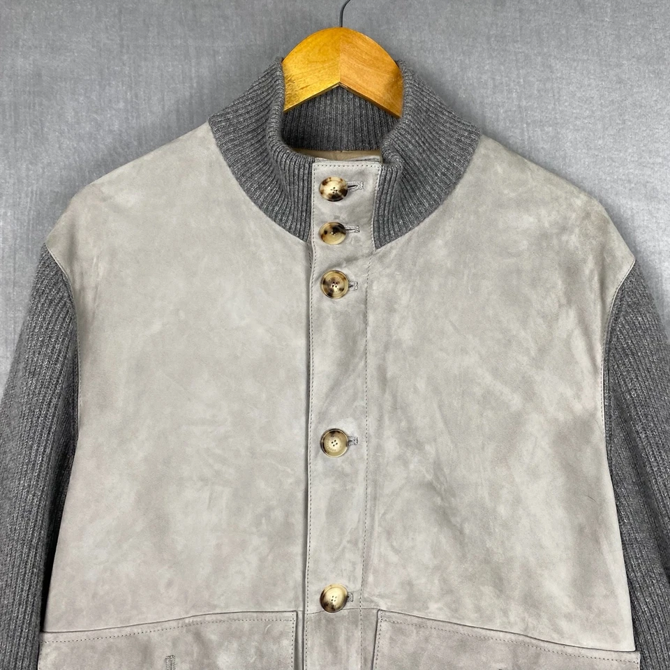 Brunello Cucinelli Bomber Jacket Mens Large Suede Cashmere Gray Luxury Italian - Image 4 of 4