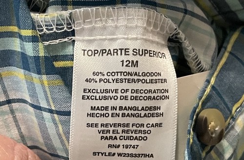 Infantil Niño Wrangler Manga Corta Con Botones Una Pieza 12 Meses Nuevo Con Etiquetas - Imagen 6 de 7