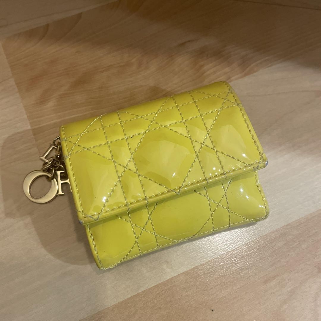 Dior Canage Lotus Tri-Fold Wallet in Yellow Enamel Pre-Owned