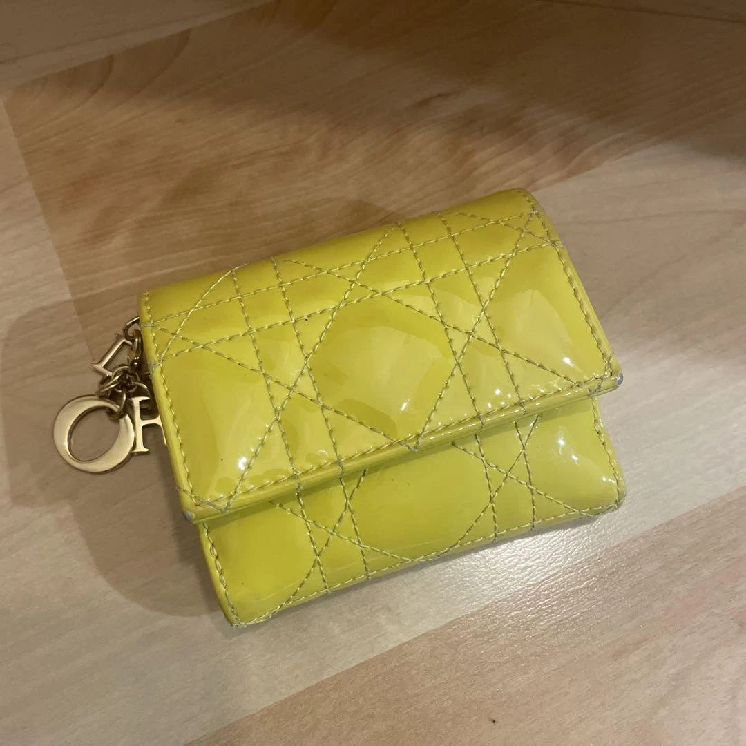 Portefeuille Christian Dior Canage Lotus Tri Fold émail jaune occasion