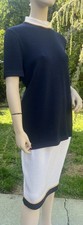 ST JOHN COLLECTION WHITE NAVY BLUE KNIT 2 PC DRESS W/ GOLD ROPE TRIM