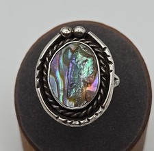 Vtg 925 Sterling Silver Abalone Shell Southwestern Native Style Ring - Size 9.5