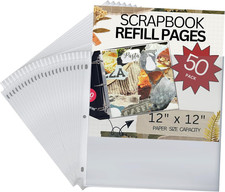 50 Pack of Scrapbook Refill Pages, 12.25" X 12.25" Clear Sheet Protectors for 3