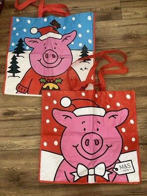 M&S Percy Schwein Weihnachten sehr groß Shopping Geschenktüte Xmas Winter X2 blau rot