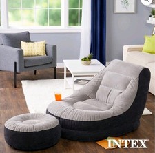 Intex 68564E Inflatable Ultra Lounge Chair With Cup Holder And Ottoman Set, Gray