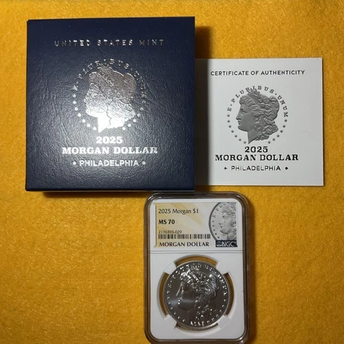 2025 $1 Morgan Silver Dollar NGC MS70  100th Anniversary Label  Box And Coa