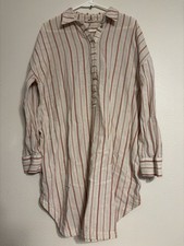 Free People Medium Pencil Stripe Night Shirt Gown Cotton Cottage Minimal Lagen