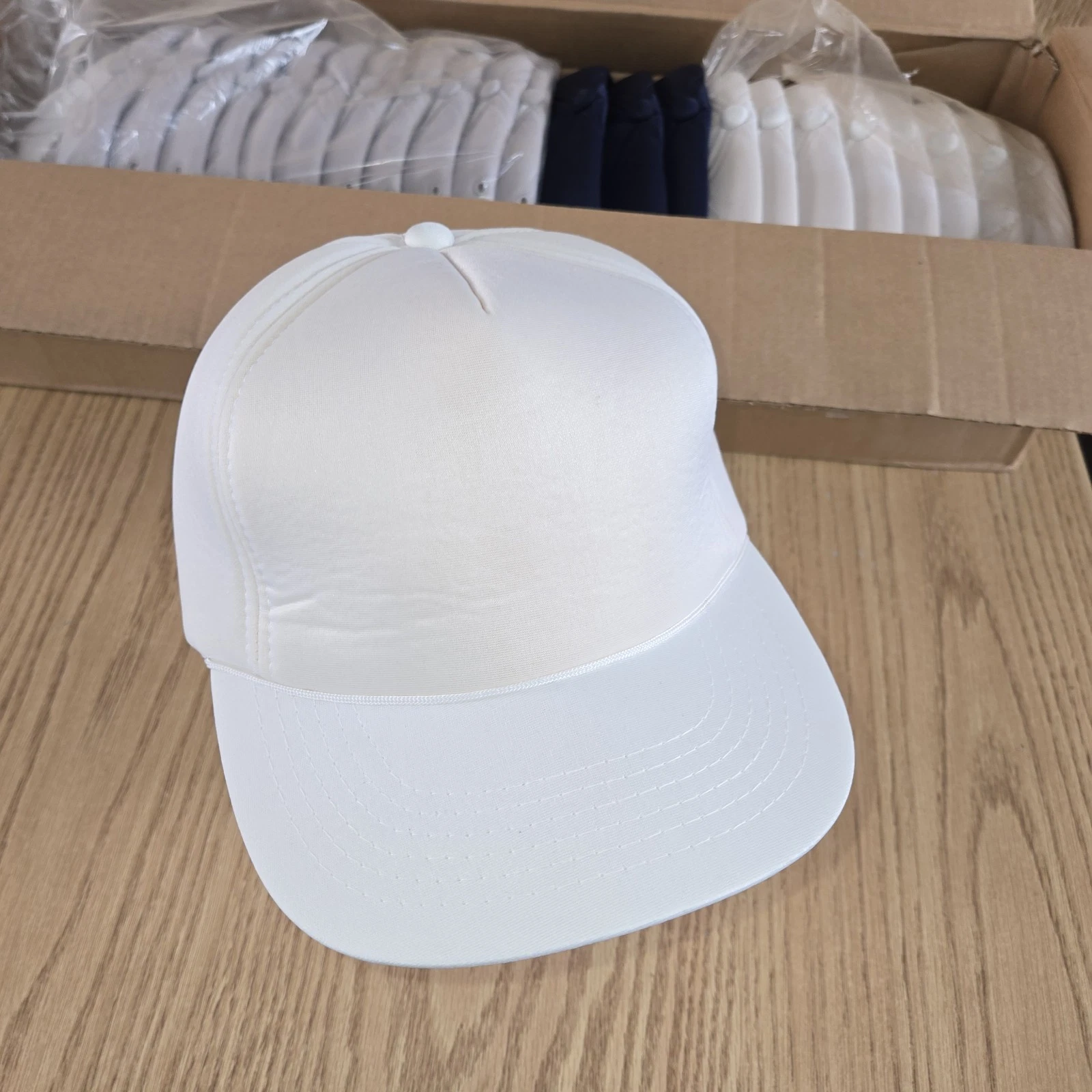 Vintage Blank Snap Back Hat DeadStock Sportcap Trucker Foam Cap All White ROC