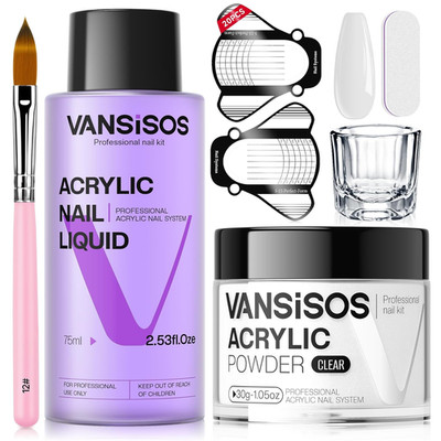 Acrylic Nail Kit: 30G Clear Acrylic Powder and 75Ml Liquid Set with Nail Brush a