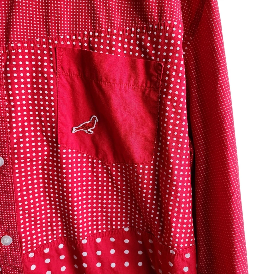 STAPLE Pigeon Brand XL Red Polka Dot Patchwork Button Up Shirt 100% Cotton READ - Image 3 of 4