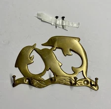 Vintage Solid Brass 3 Dolphin Key Holder  With Screws 3.25 X 5.25” India