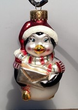 4  Blown Glass Penguin in Scarf  Santa Hat Bearing Gifts Christmas Ornament
