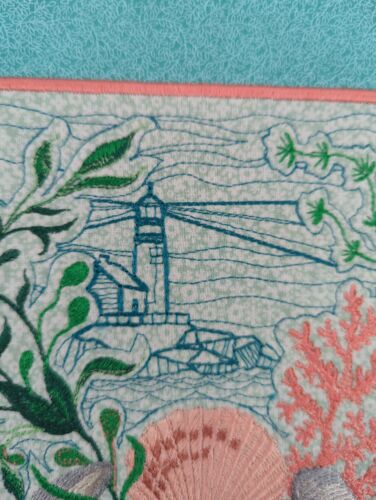 2 Handmade Embroidered Throw Pillow Covers Nautical Beach Lighthouse 14.25" - Picture 7 of 17