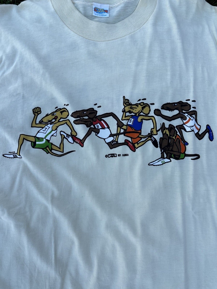 Vintage Rare 70s 1971 Crazy Shirt Hawaii Rat Race Yellow T-Shirt
