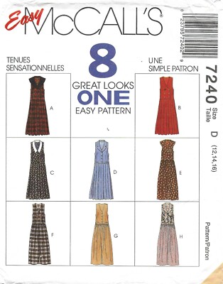 McCall's 7240 EASY Drop Waist Jumpsuit & Jumpers, Double, Single Breast Sz 12-16