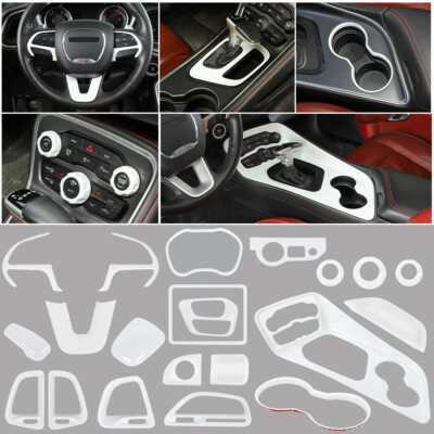  21x Center Console Decor Full Cover ABS Trim Set for Dodge Challenger 15+ White