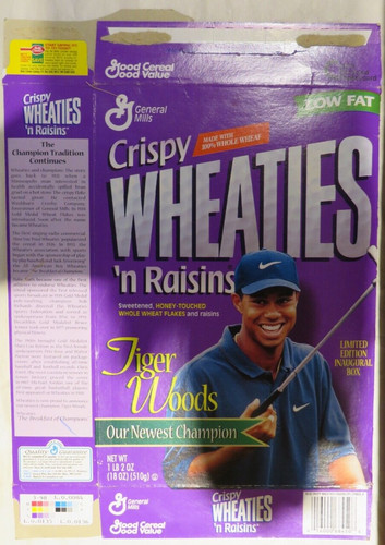 Tiger Woods Crispy Wheaties Cereal Box - Empty and Flatten