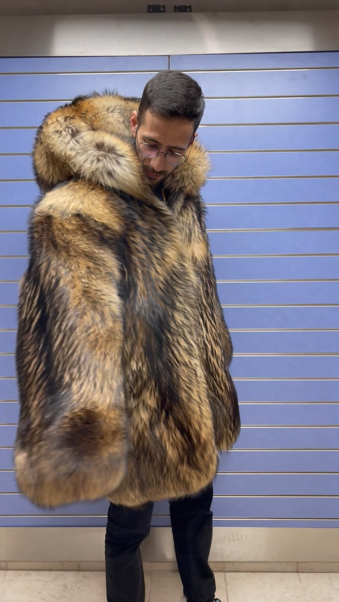 Luxury Full Skin Finn Raccoon Fur Men Coat Real Raccoon Fur Skin