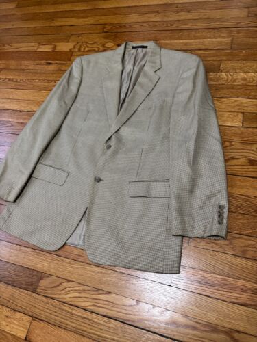 Tasso Elba Men's Blazer Jacket Sz 42L Brown Tan Silk Wool Houndstooth Sport Coat - Picture 3 of 9