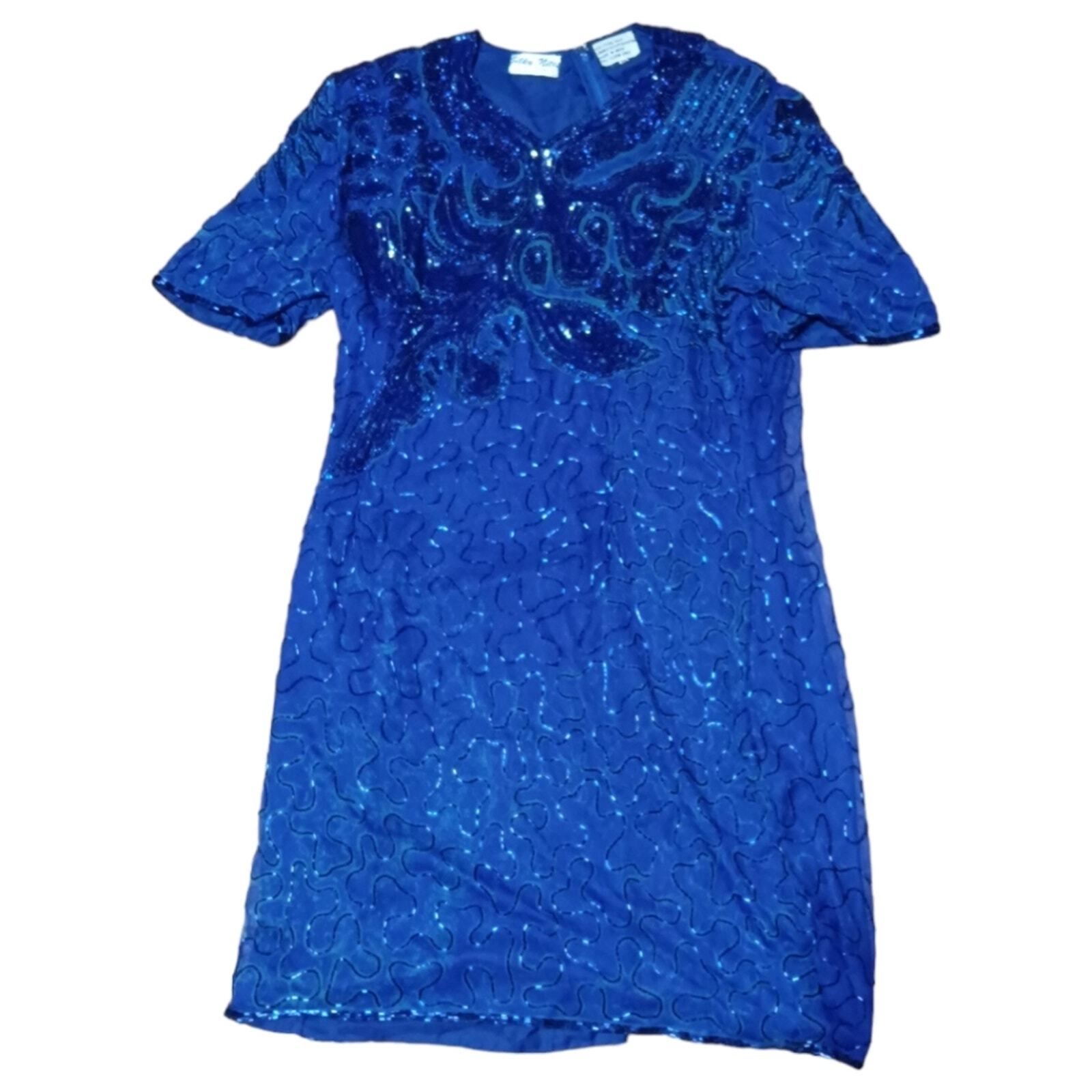 Vintage Silky Nites blue beaded mini dress