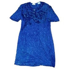 Vintage Silky Nites blue beaded mini dress