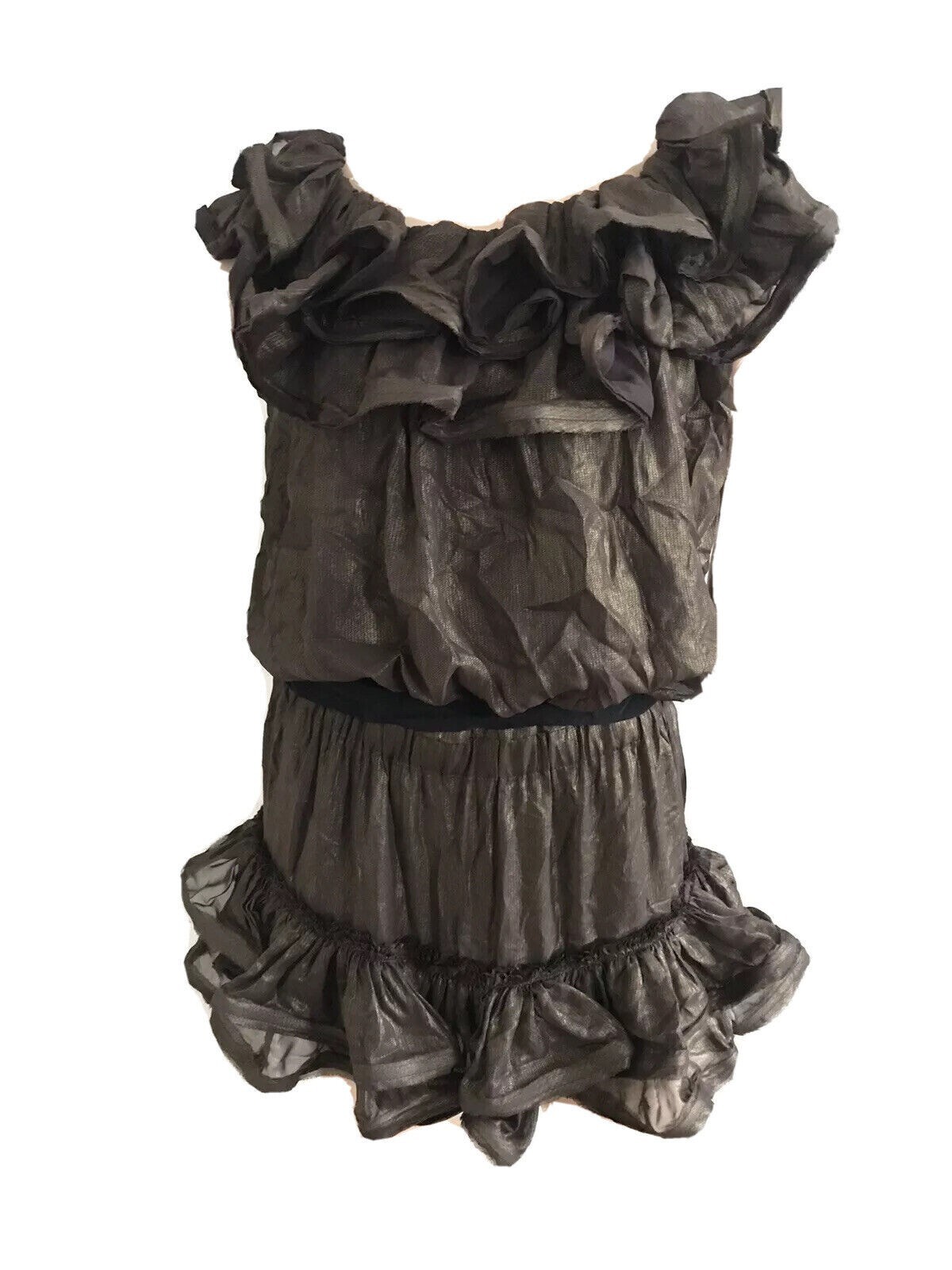 LANVIN H&M BROWN SHIMMER RUFFLE PARTY MINI DRESS UK 8 EU 34 US 4 SMALL BNWT RARE