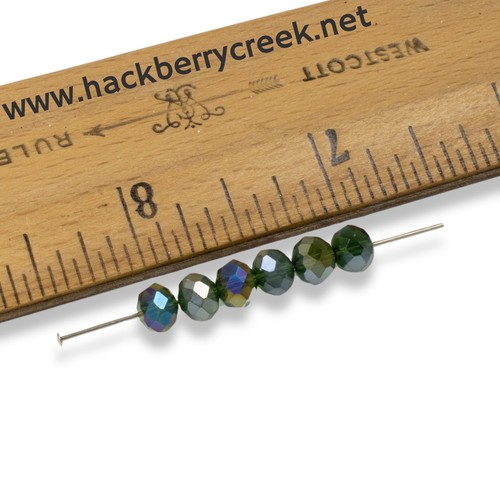 50 Enchanting Forest Green Glass Beads - Faceted Rondelle + AB Finish - Picture 2 of 5