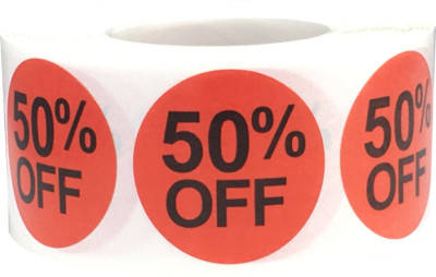 Circle Retail Percent Off Stickers | 1'' Inch Round - 500 Pack | Pick a Percent