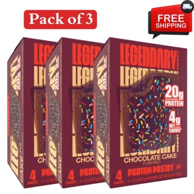 Legendary Protein Pastry, Chocolate Cake, 12 Pack (3box) - Protein Snack