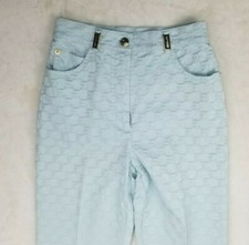 St John Sport by Marie Gray Turquoise Gold Color Accent Textured Logo Pants Sz 2