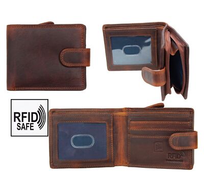 Prime Hide robuste RFID SAFE braune Leder Geldbörse mit Reißverschluss Münzfach RFID