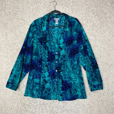 Catherines Maggie Barnes Shirt Womens 2X Blue Floral Tropical Artsy Button
