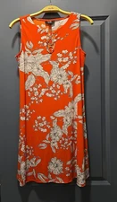 MSK Women's Dress Petite Small Sleeveless Orange Tropical Floral Chain Neckline