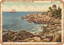 METAL SIGN - Maine Postcard - Rocky Shore at Cape Cottage, Portland Harbor, Me.