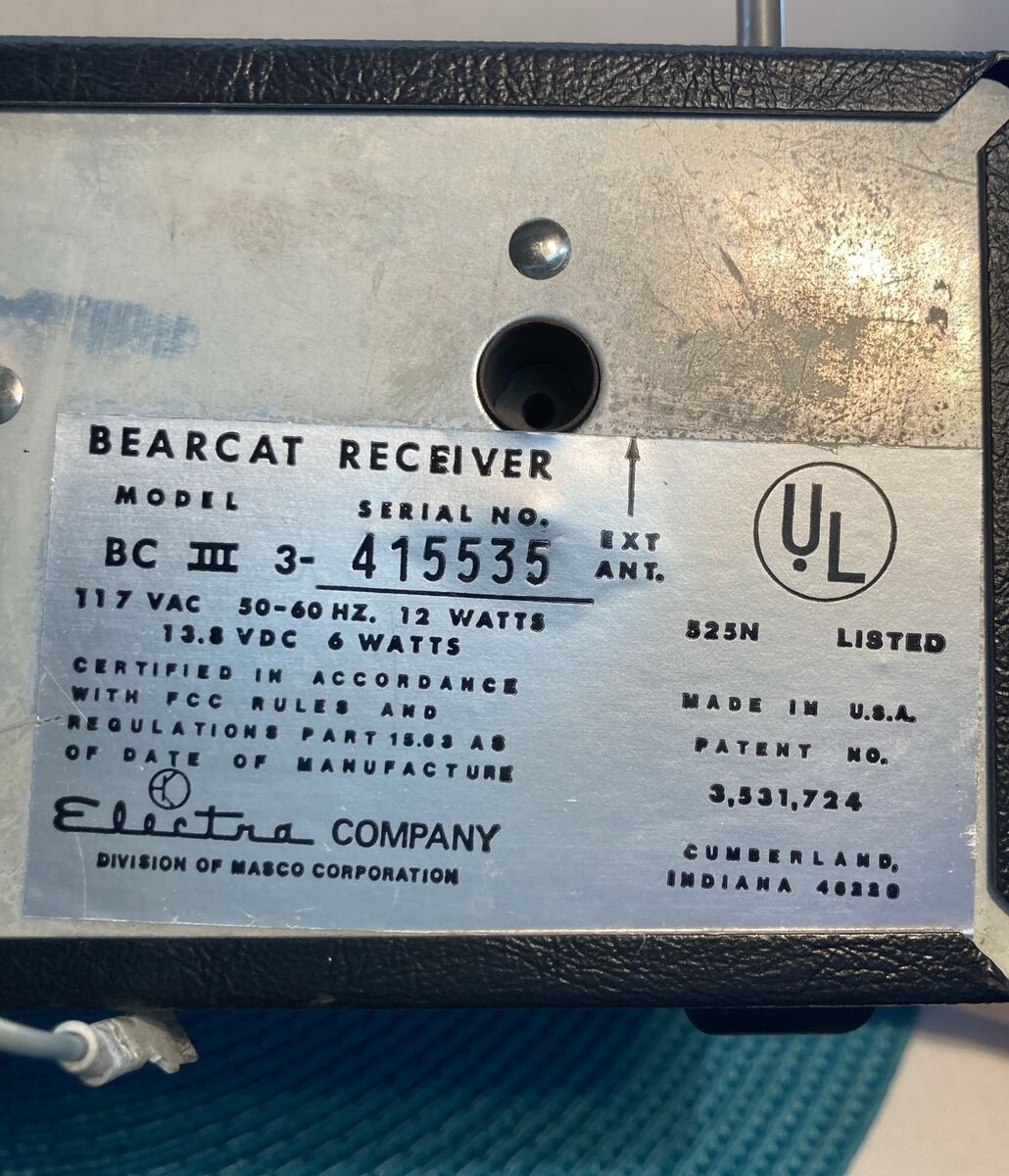 Vintage Bearcat III Electra Police Scanner BC-3 L/H 1975 Vintage Bearcat III Electra Police Scanner BC-3 L/H 1975