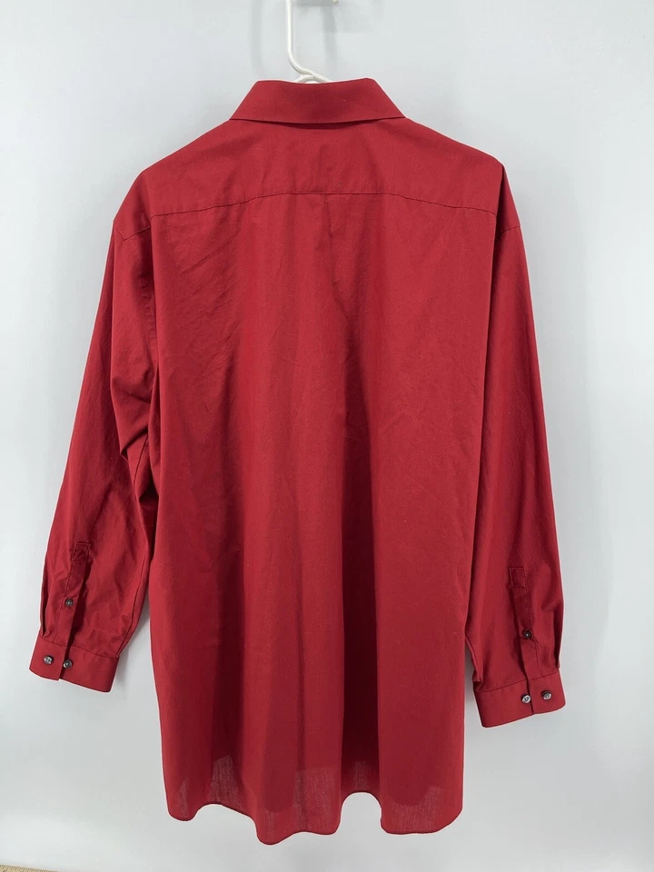J Ferrar Button Shirt Mens Size XXL 2XL 18-18.5 34-35 Slim Fit Red Long Sleeve - Image 2 of 4