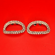 Vintage Rectangular Musi Art Deco Style Shoe Clips Silver Tone Rhinestones 2.2"