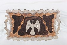 PHOENIX BIRD TWO-TONED ETCHED BELT BUCKLE W/GLITTERY COPPER GLASS VINTAGE 3711