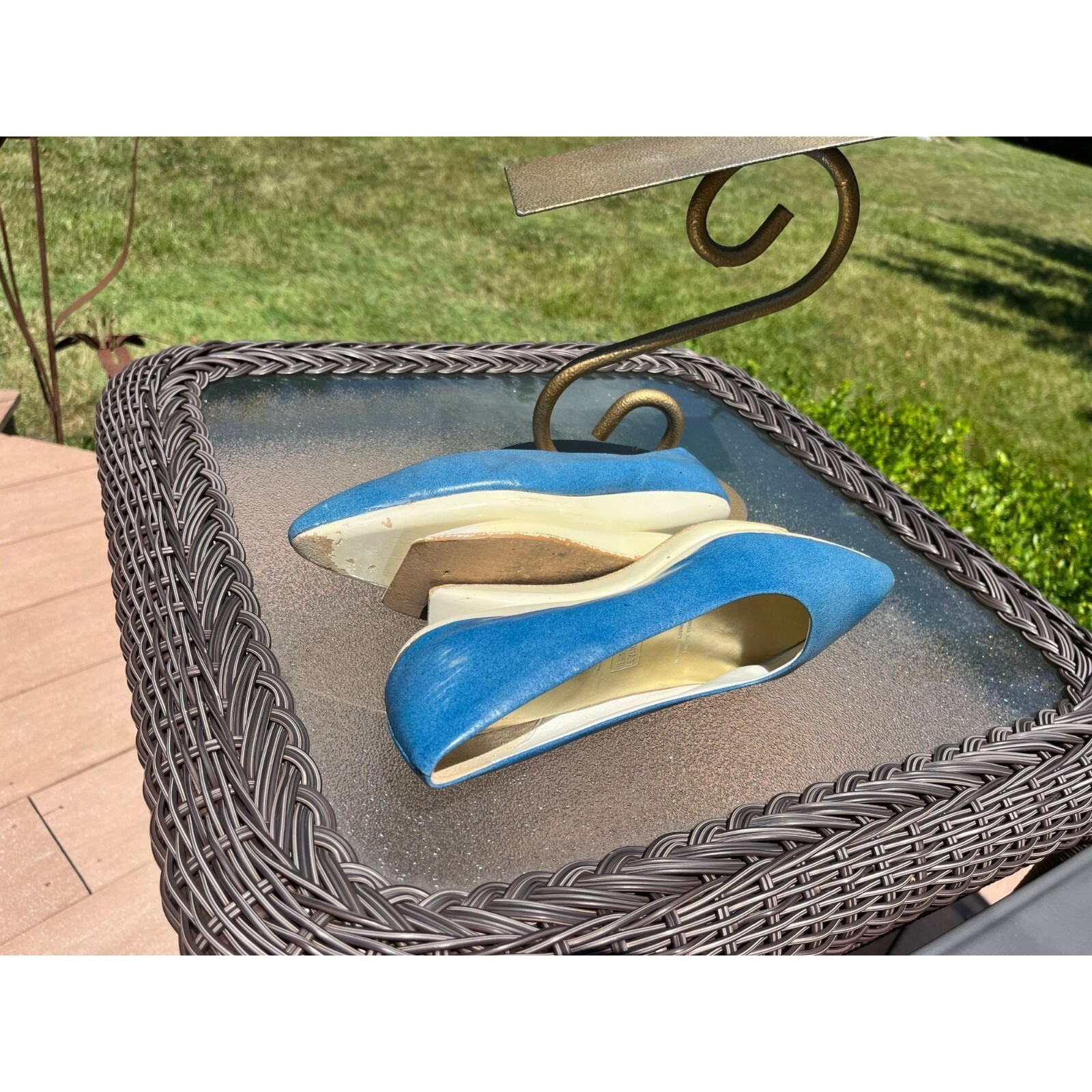 Vtg Herbert Levine KABUKI Shoes 50’s 60’s Robin Egg Blue White Leather Platform image 6