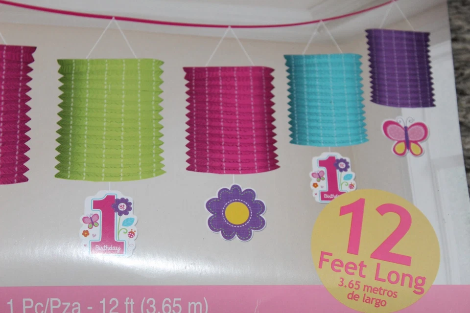 Guirnalda de linterna de papel para primer cumpleaños niña rosa púrpura verde azul 1 pieza 12 pies Foto 3 de 4