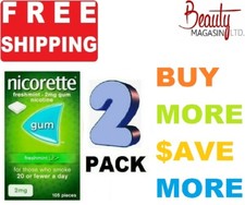 2 X Nicorette Chewing Gum 2mg FRESHMINT 105 Pieces - FREE SHIPPING TO USA